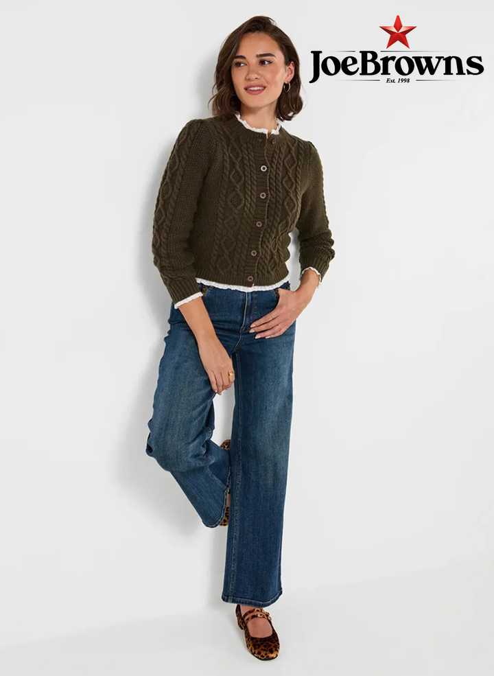 Claudia Woven Trim Cable Knit Cardigan