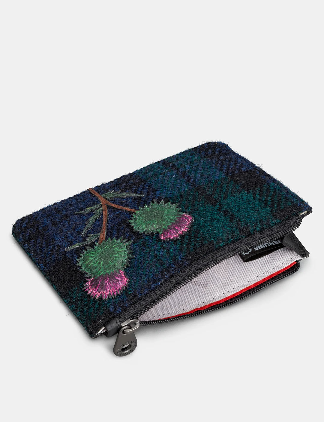 Highland Thistle Harris Tweed & Black Leather Zip Top Purse