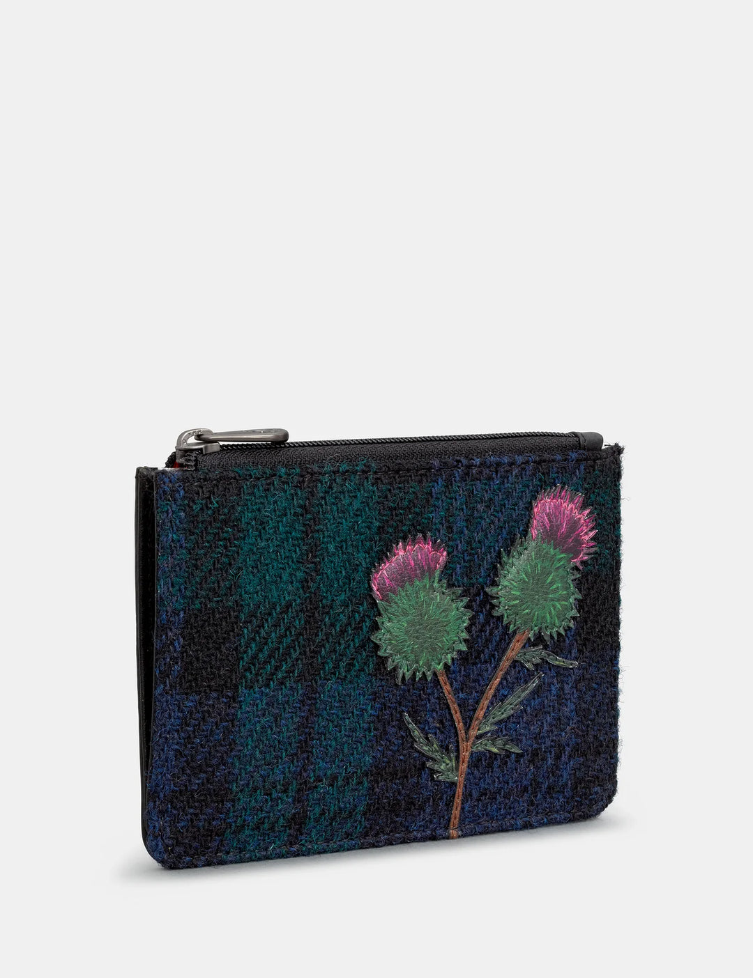 Highland Thistle Harris Tweed & Black Leather Zip Top Purse