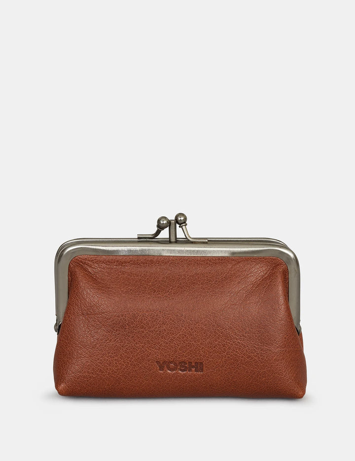 Highland Cow Harris Tweed & Brown Leather Aubrey Frame Purse