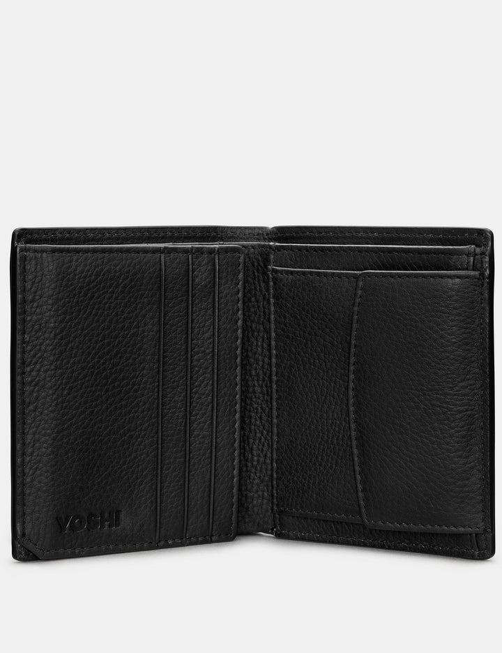 Two Fold Black Leather Coin Pocket Wallet | YOSHI