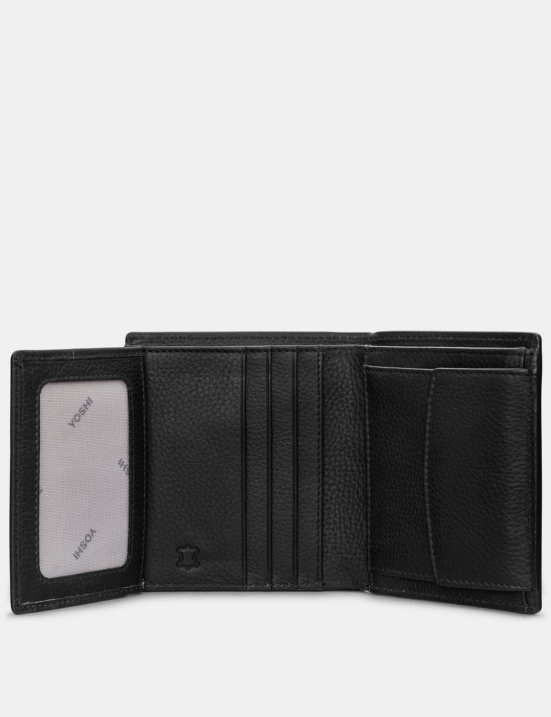 Two Fold Black Leather Coin Pocket Wallet | YOSHI