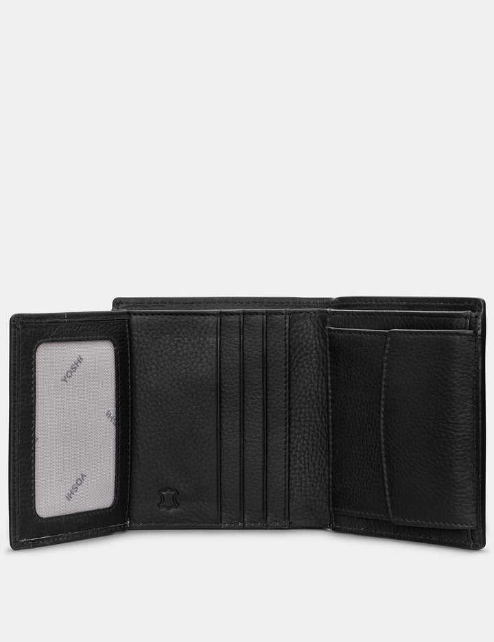 Two Fold Black Leather Coin Pocket Wallet | YOSHI