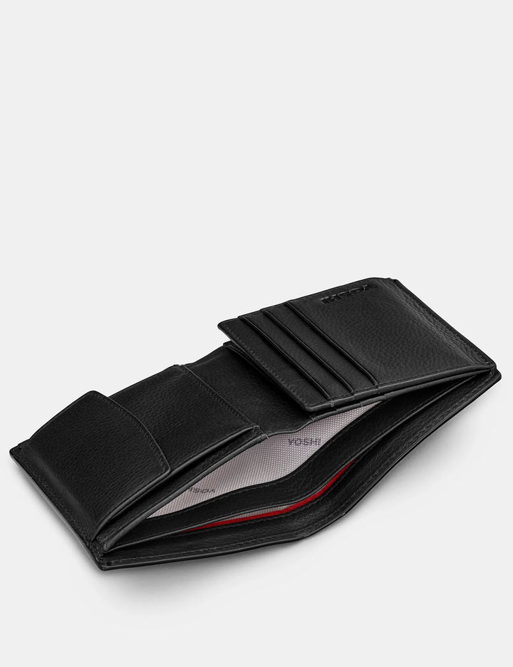 Two Fold Black Leather Coin Pocket Wallet | YOSHI