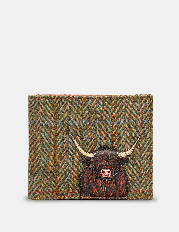 Highland Cow Harris Tweed & Brown Leather Wallet | YOSHI