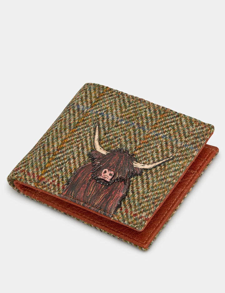 Highland Cow Harris Tweed & Brown Leather Wallet | YOSHI
