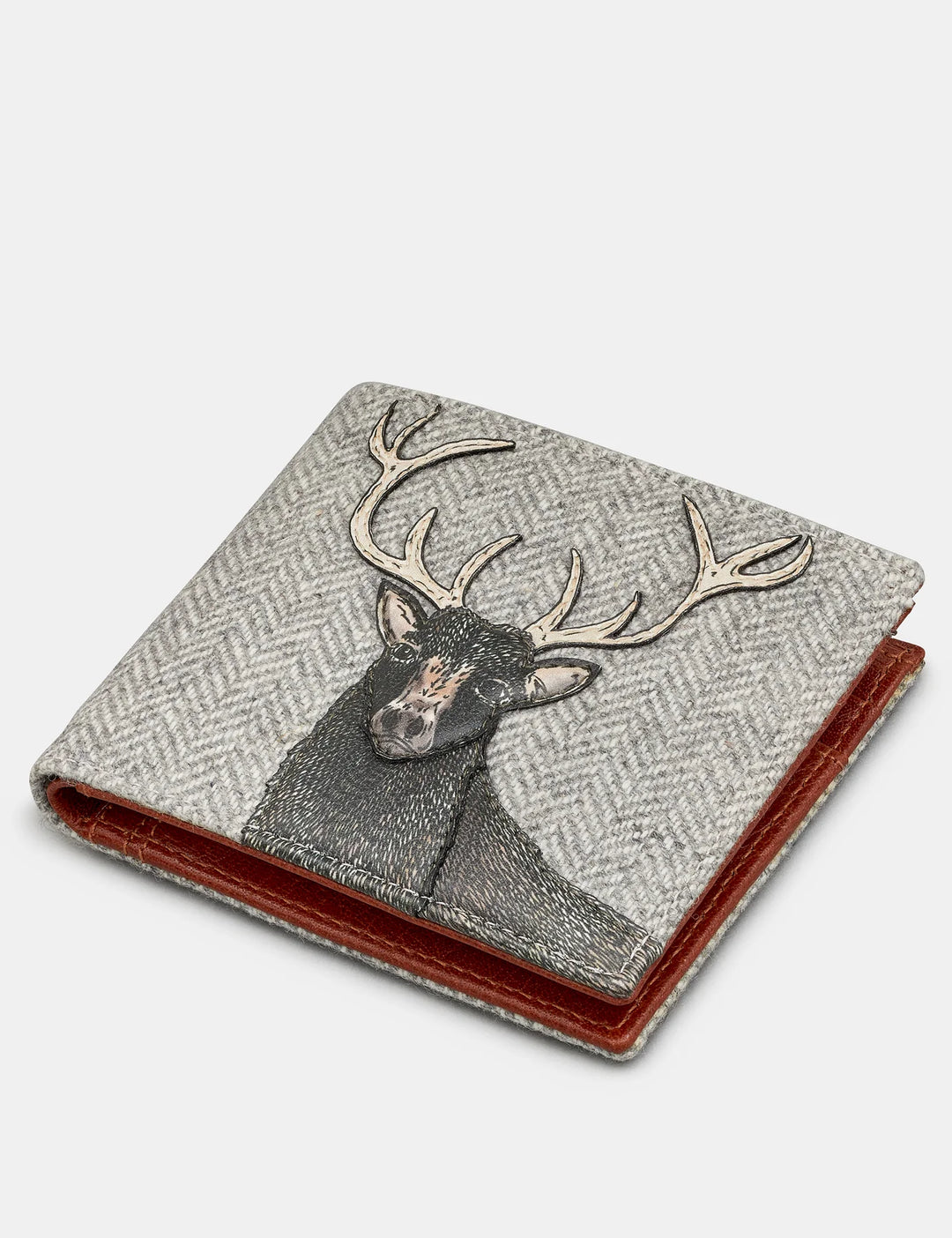 Stag Tweed & Brown Leather Wallet | YOSHI