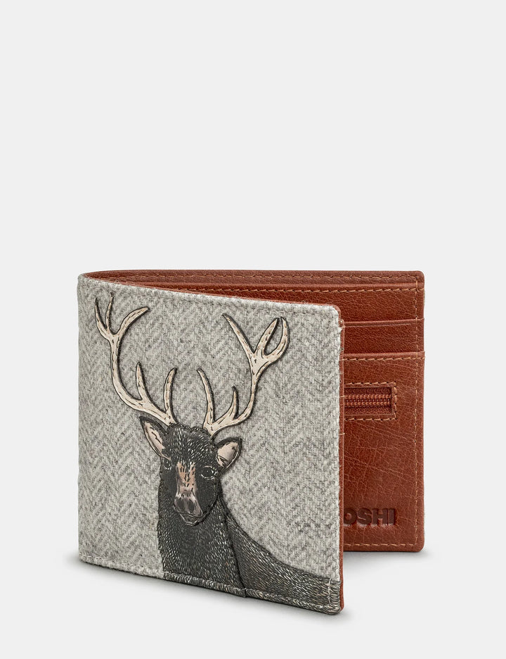 Stag Tweed & Brown Leather Wallet | YOSHI