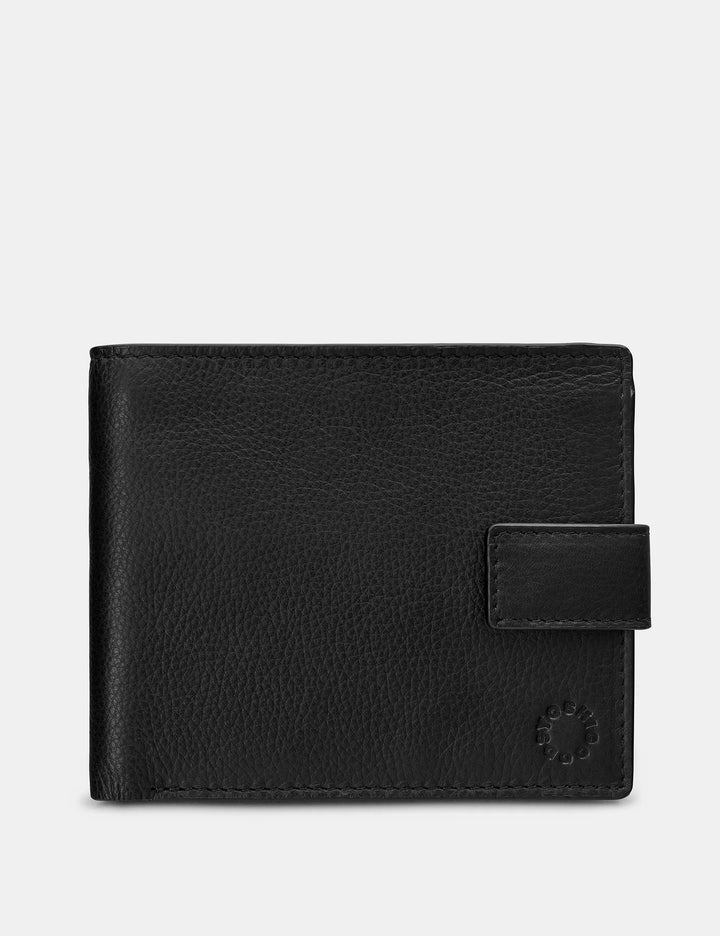 Two Fold Black Leather Wallet With Tab | YOSHI