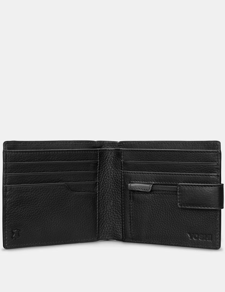 Two Fold Black Leather Wallet With Tab | YOSHI
