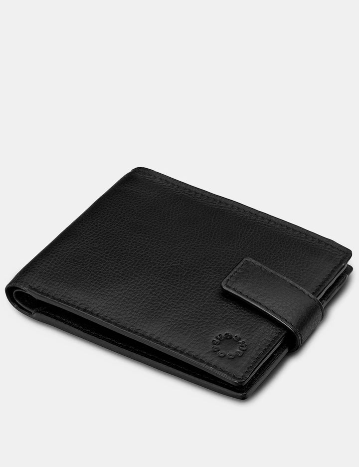 Two Fold Black Leather Wallet With Tab | YOSHI