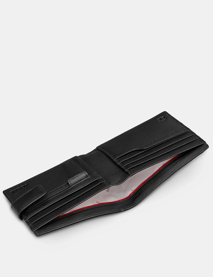 Two Fold Black Leather Wallet With Tab | YOSHI