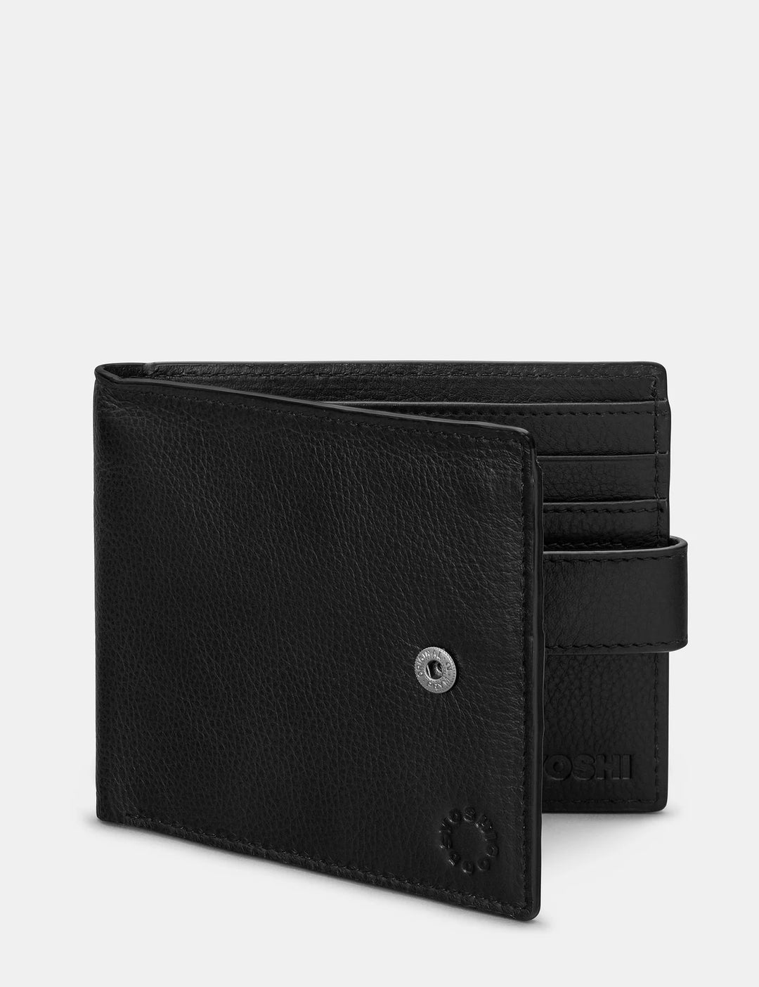 Two Fold Black Leather Wallet With Tab | YOSHI