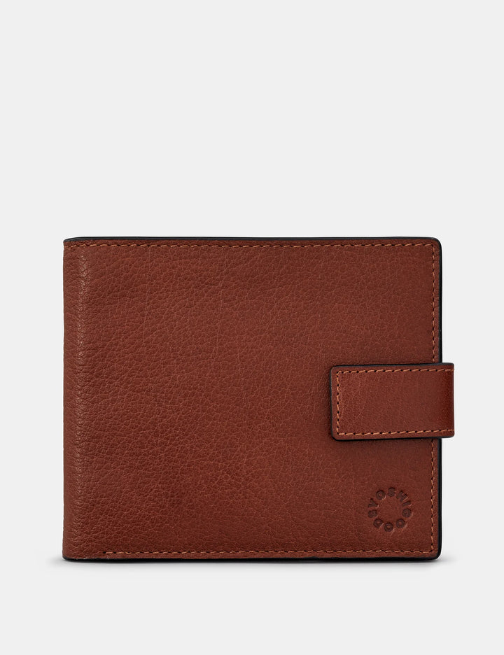 Two Fold Brown Leather Wallet With Tab | YOSHI