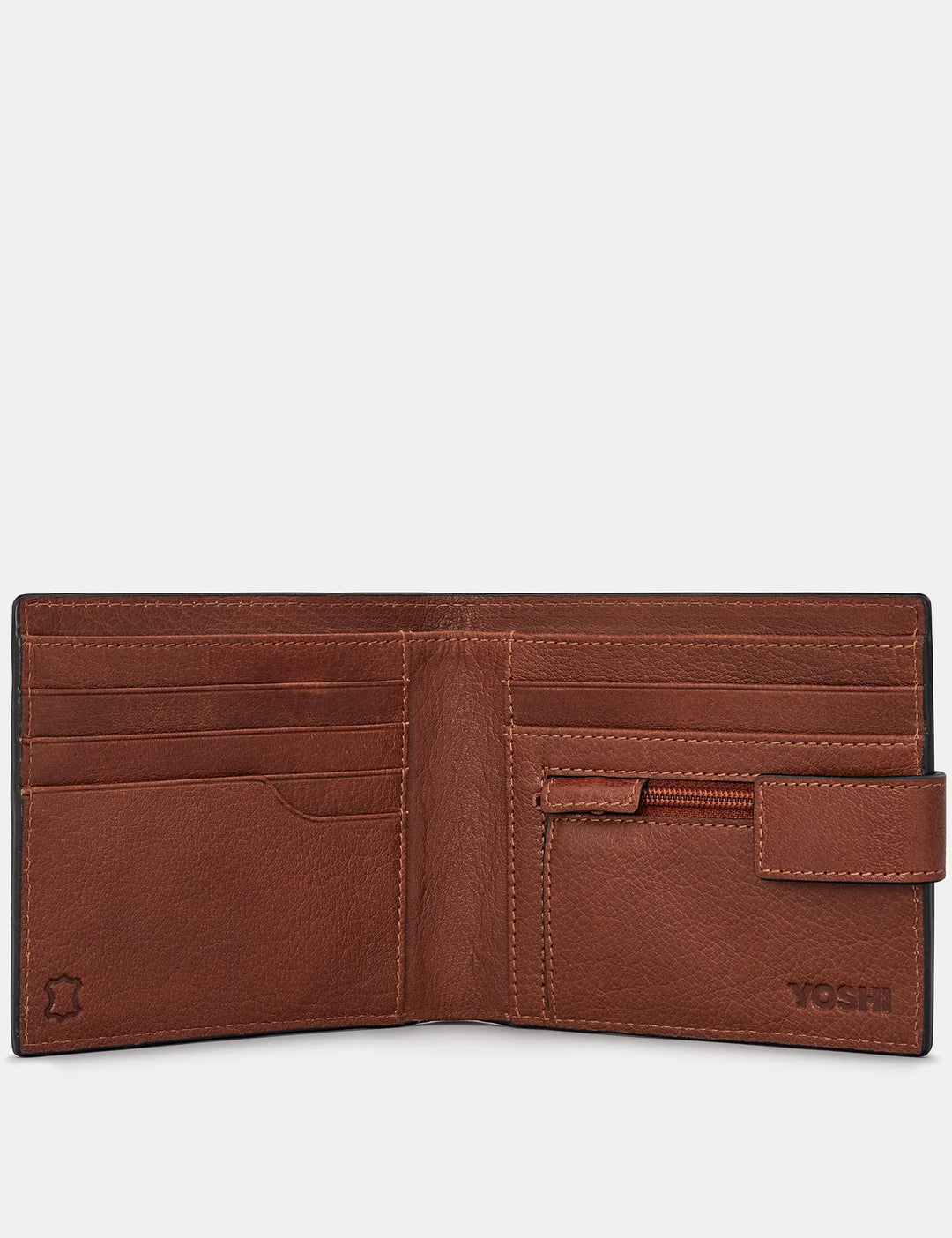 Two Fold Brown Leather Wallet With Tab | YOSHI