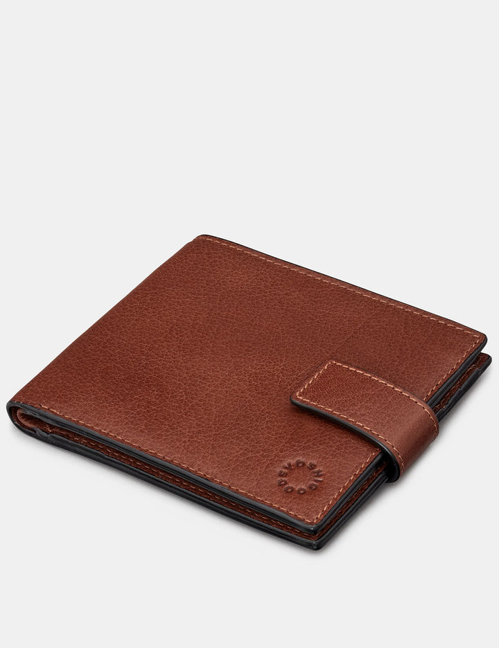 Two Fold Brown Leather Wallet With Tab | YOSHI