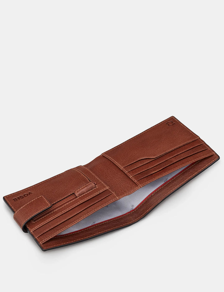 Two Fold Brown Leather Wallet With Tab | YOSHI