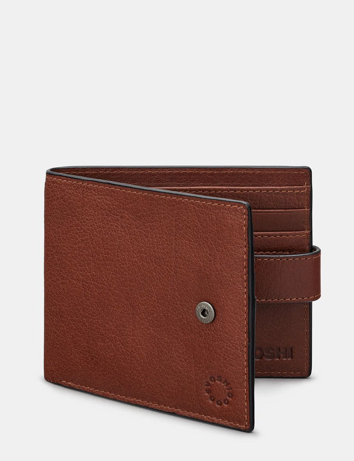 Two Fold Brown Leather Wallet With Tab | YOSHI