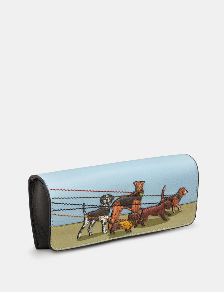 Dog Walk Black Leather Glasses Case
