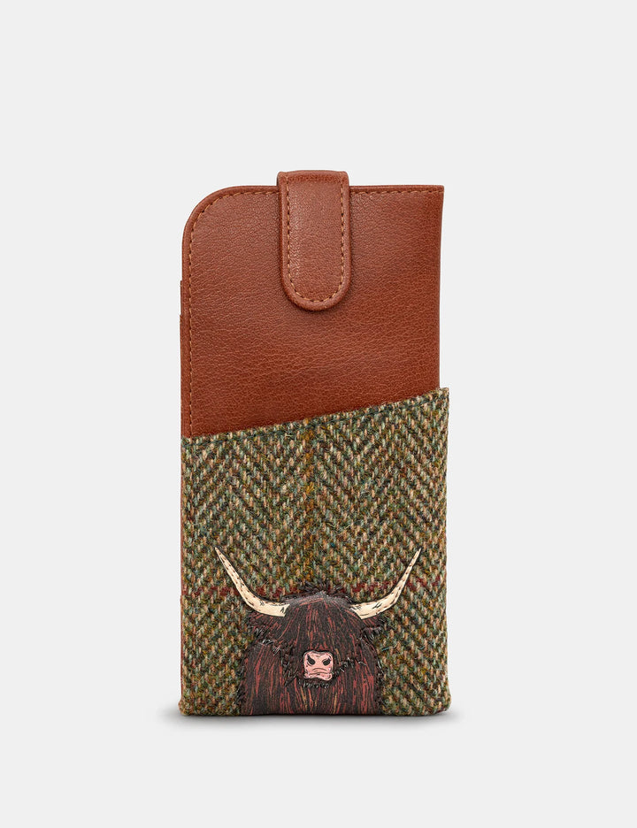 Highland Cow Harris Tweed & Brown Leather Glasses Case | YOSHI