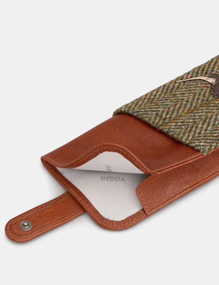 Highland Cow Harris Tweed & Brown Leather Glasses Case | YOSHI