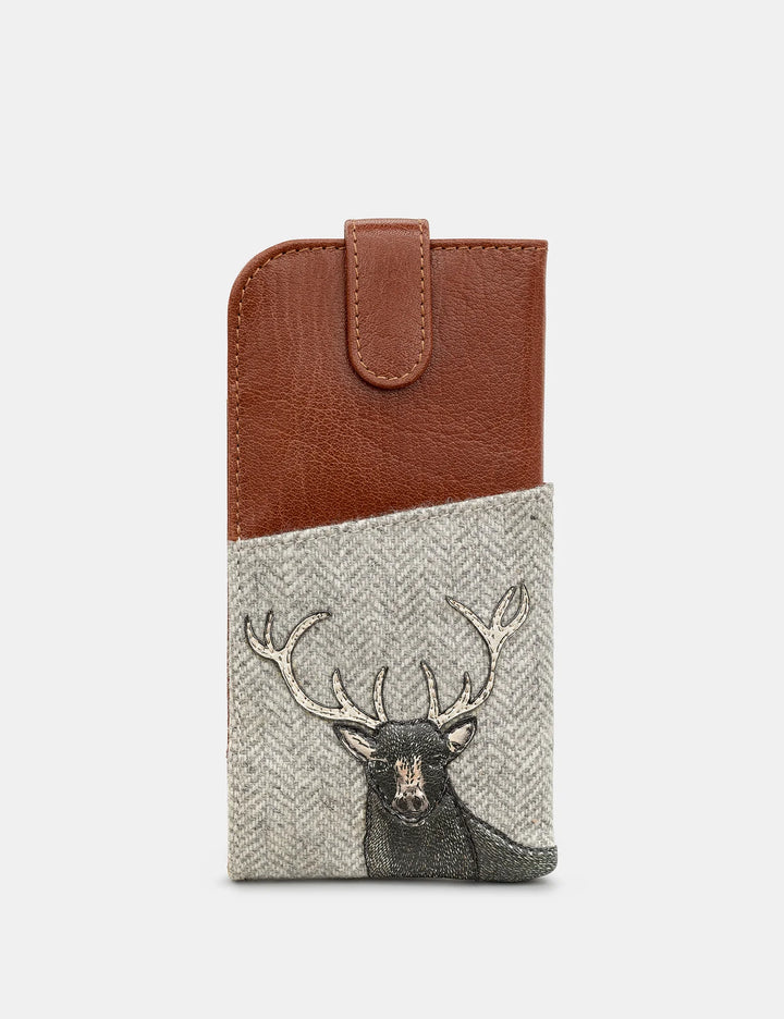 Stag Tweed & Brown Leather Glasses Case | YOSHI