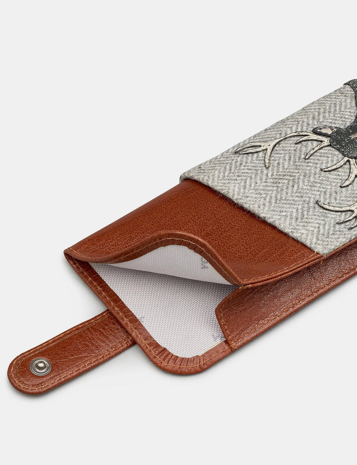 Stag Tweed & Brown Leather Glasses Case | YOSHI