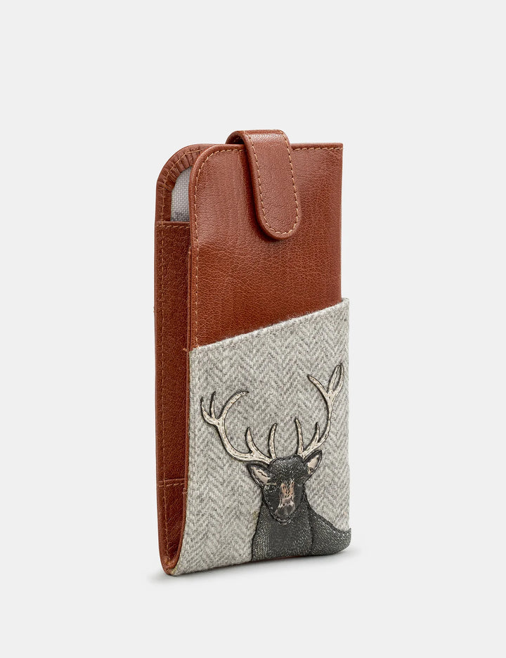 Stag Tweed & Brown Leather Glasses Case | YOSHI