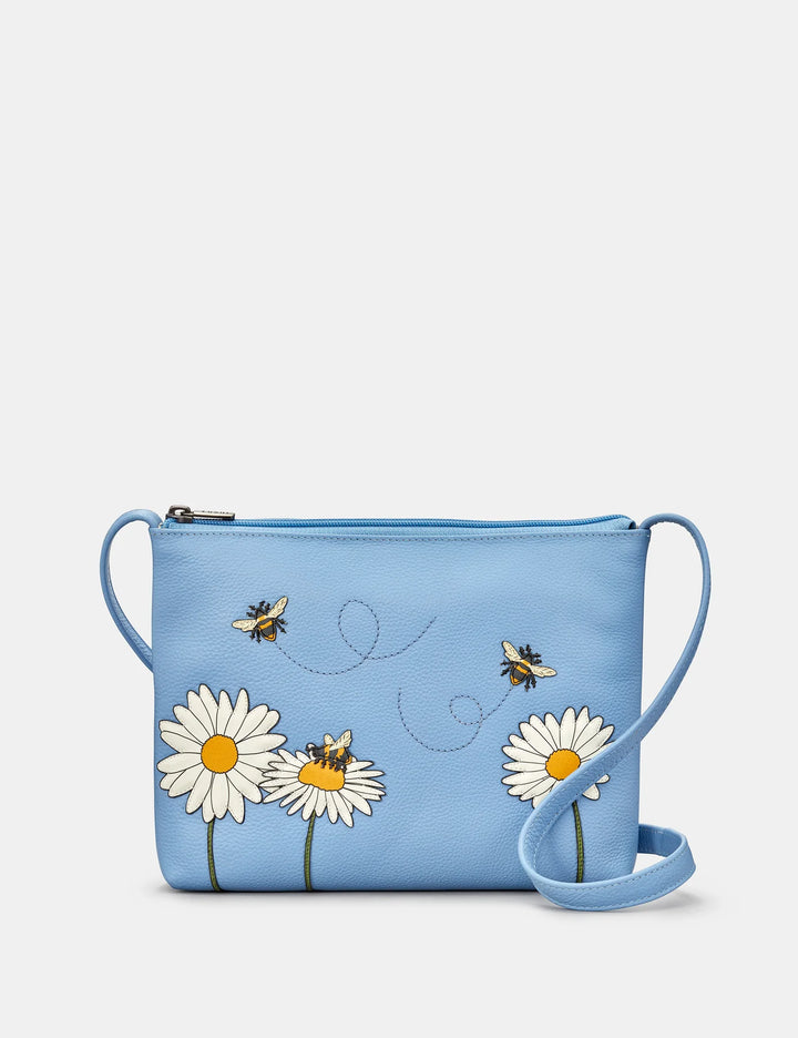 Bee Happy Blue Leather Cross Body Bag | YOSHI