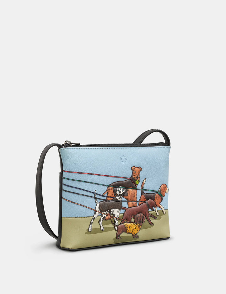 Dog Walk Black Leather Cross Body Bag | YOSHI