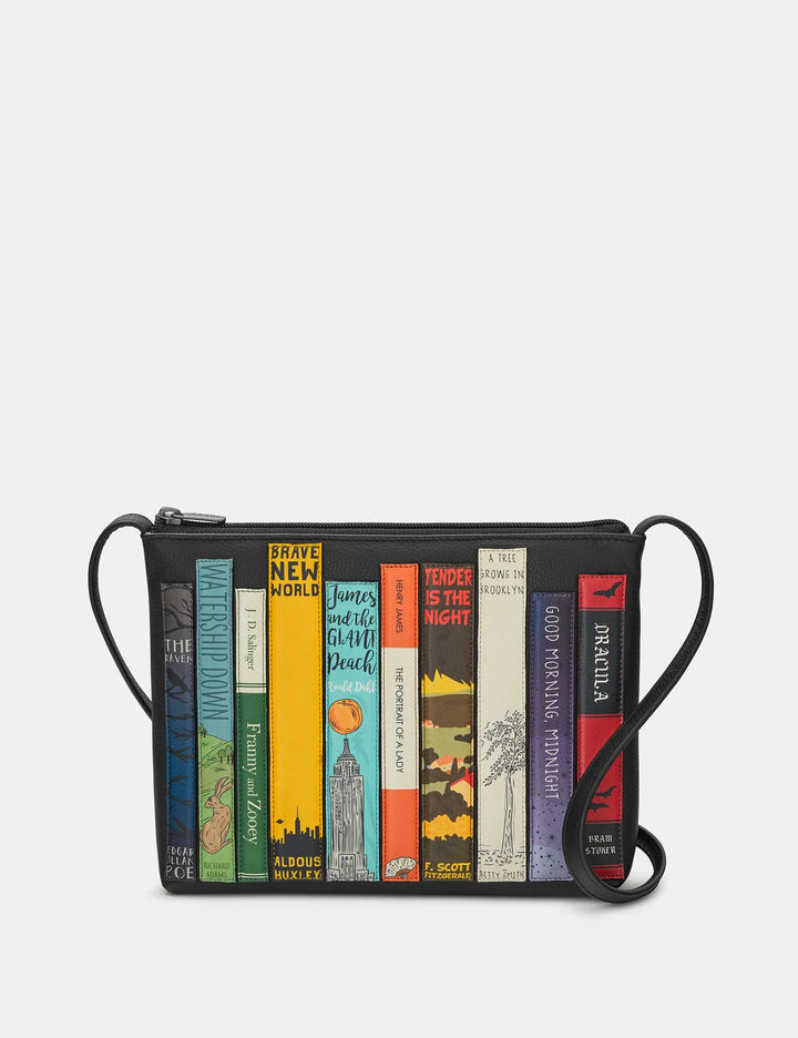 Bookworm Black Leather Cross Body Bag | YOSHI