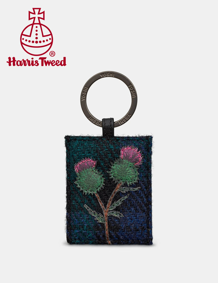 Highland Thistle Harris Tweed & Leather Keyring