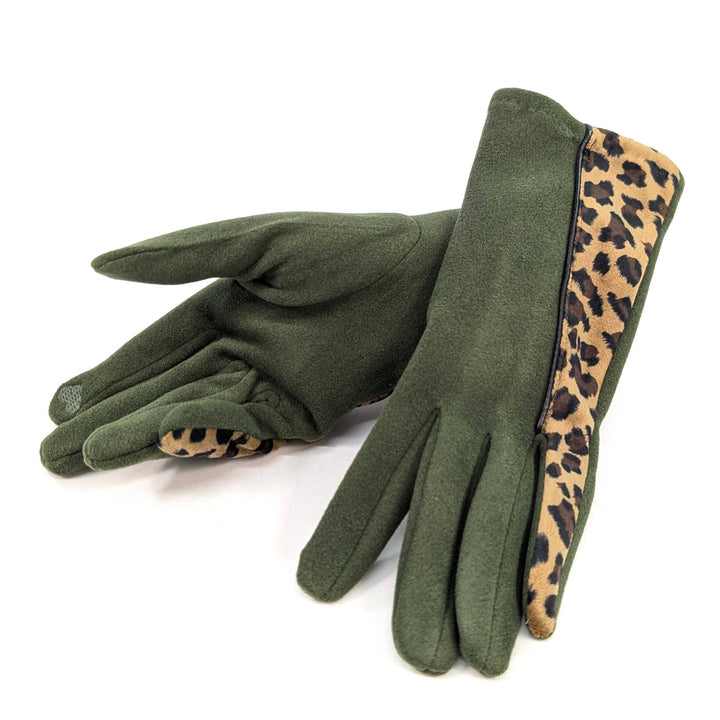 Animal Print Brushstroke Gloves - Dark Green