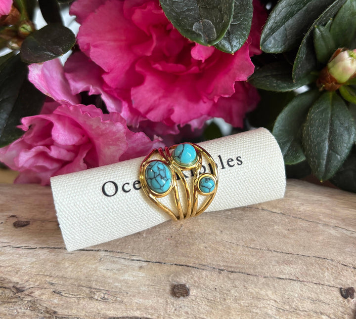 Turquoise Multi Band Adjustable Ring – 18ct Gold Plated