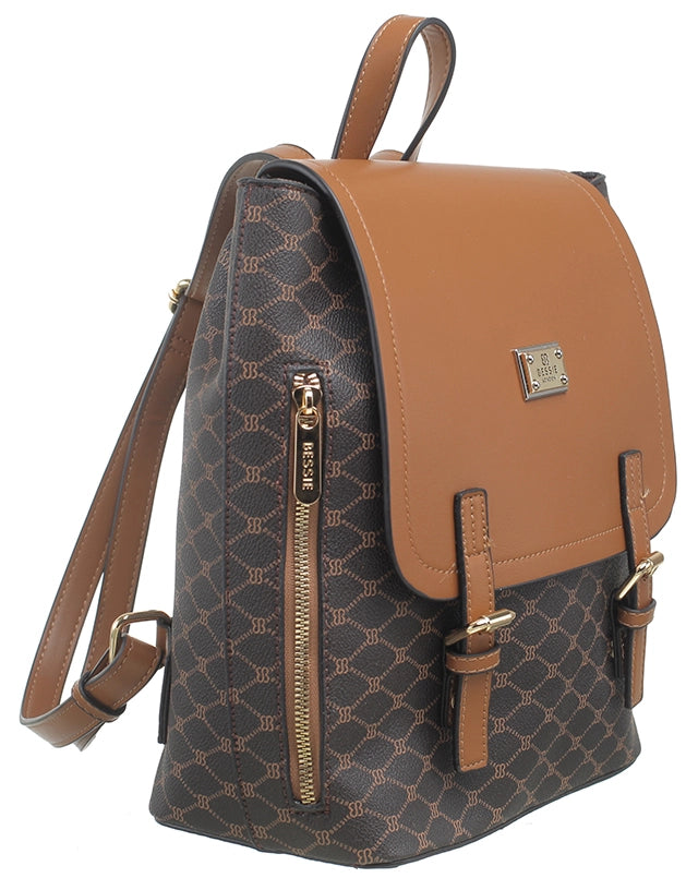 Bessie London Monogram Flap Backpack