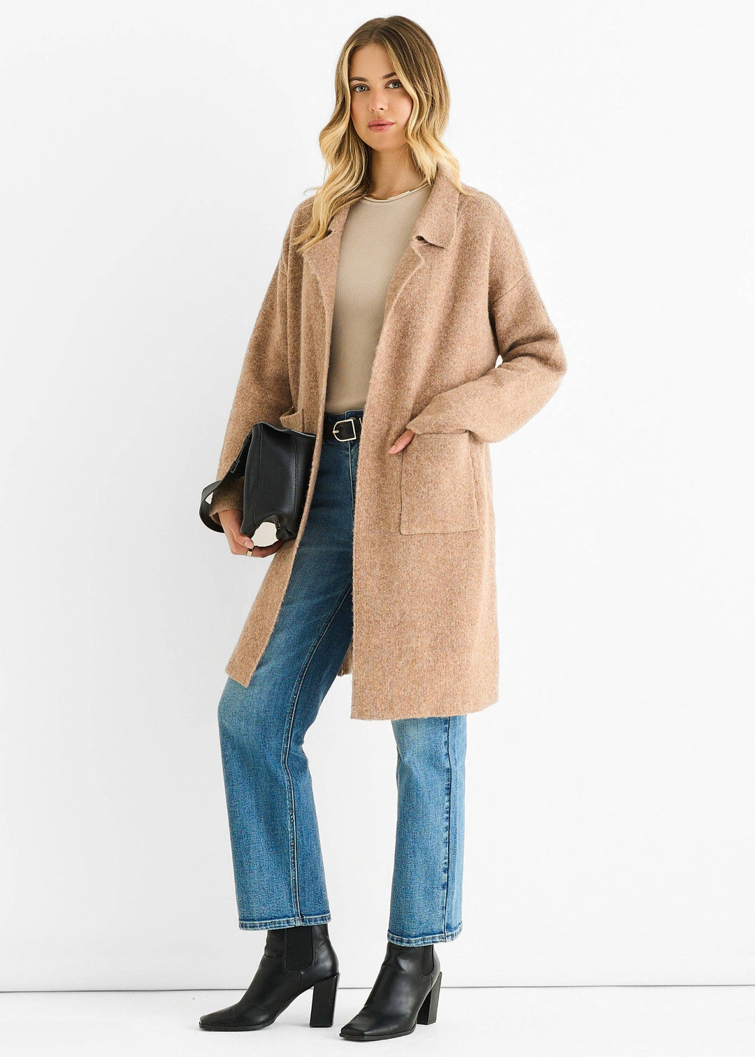 Wool Mix Longline Cardigan | Brown
