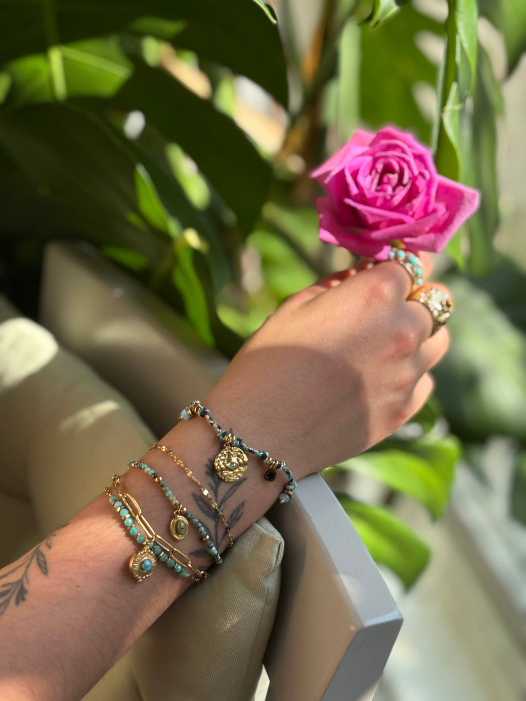 18ct Gold Plated Turquoise Double Chain Bracelet 