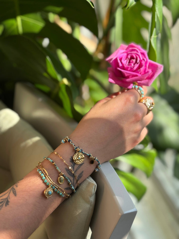 18ct Gold Plated Turquoise Double Chain Bracelet 