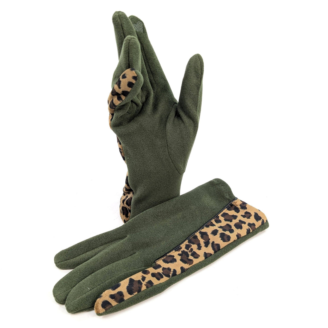 Animal Print Brushstroke Gloves - Dark Green