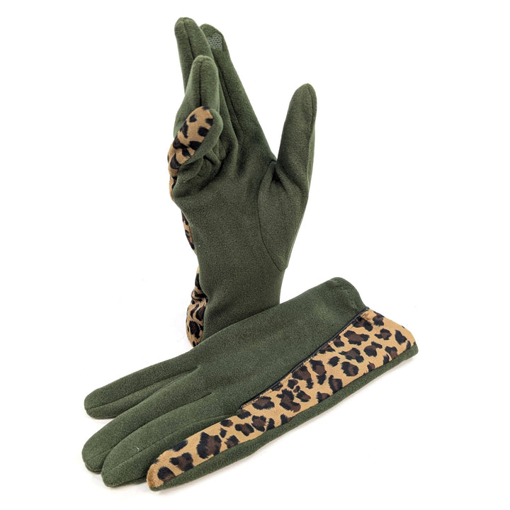 Animal Print Brushstroke Gloves - Dark Green