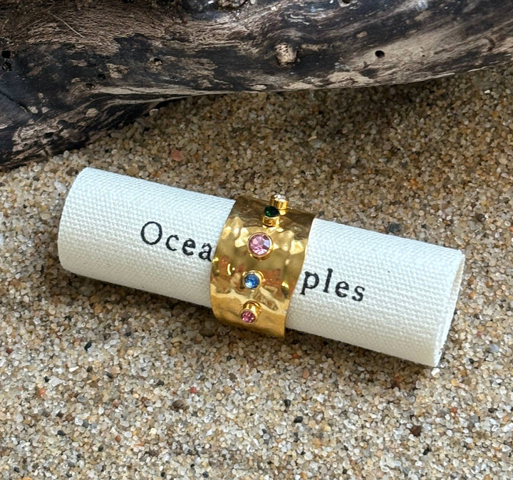 Multi-Colour Cubic Zirconia Adjustable Ring – 18ct Gold Plated