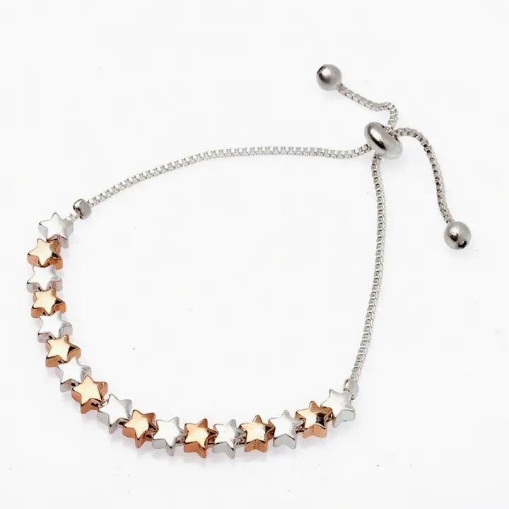 Adjustable Star Bracelet- Silver & Rose Gold