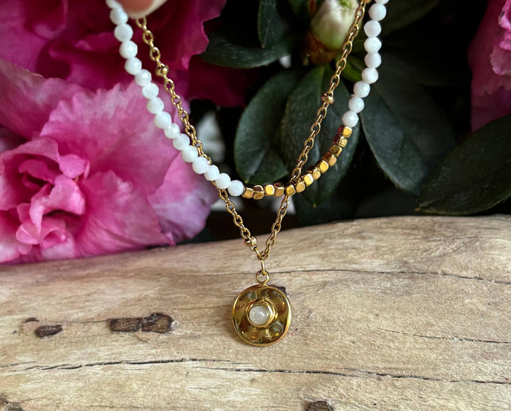 Ocean Ripples 18ct Gold Plated Mother Of Pearl Gold Disc Bracelet