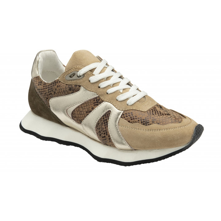 Ravel Beige & Gold Leather Innes Lace-Up Trainers