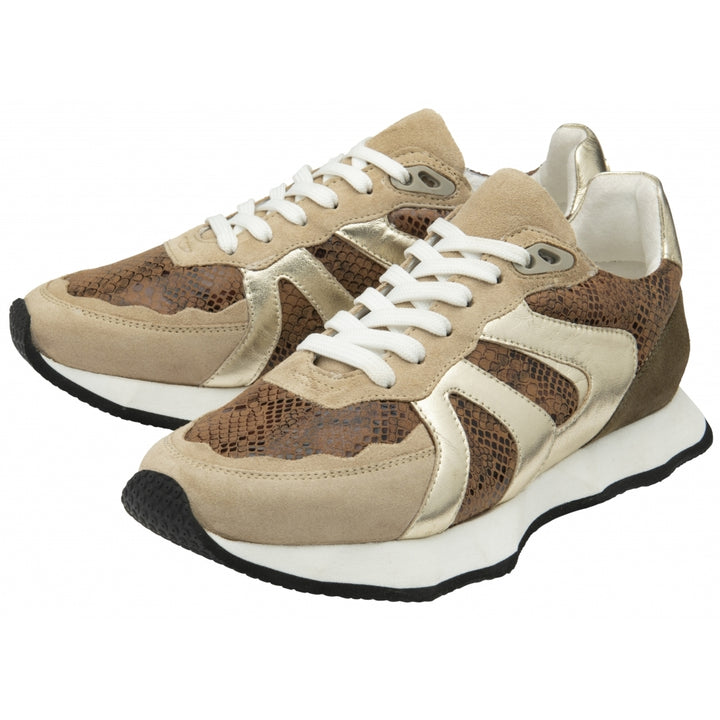 Ravel Beige & Gold Leather Innes Lace-Up Trainers