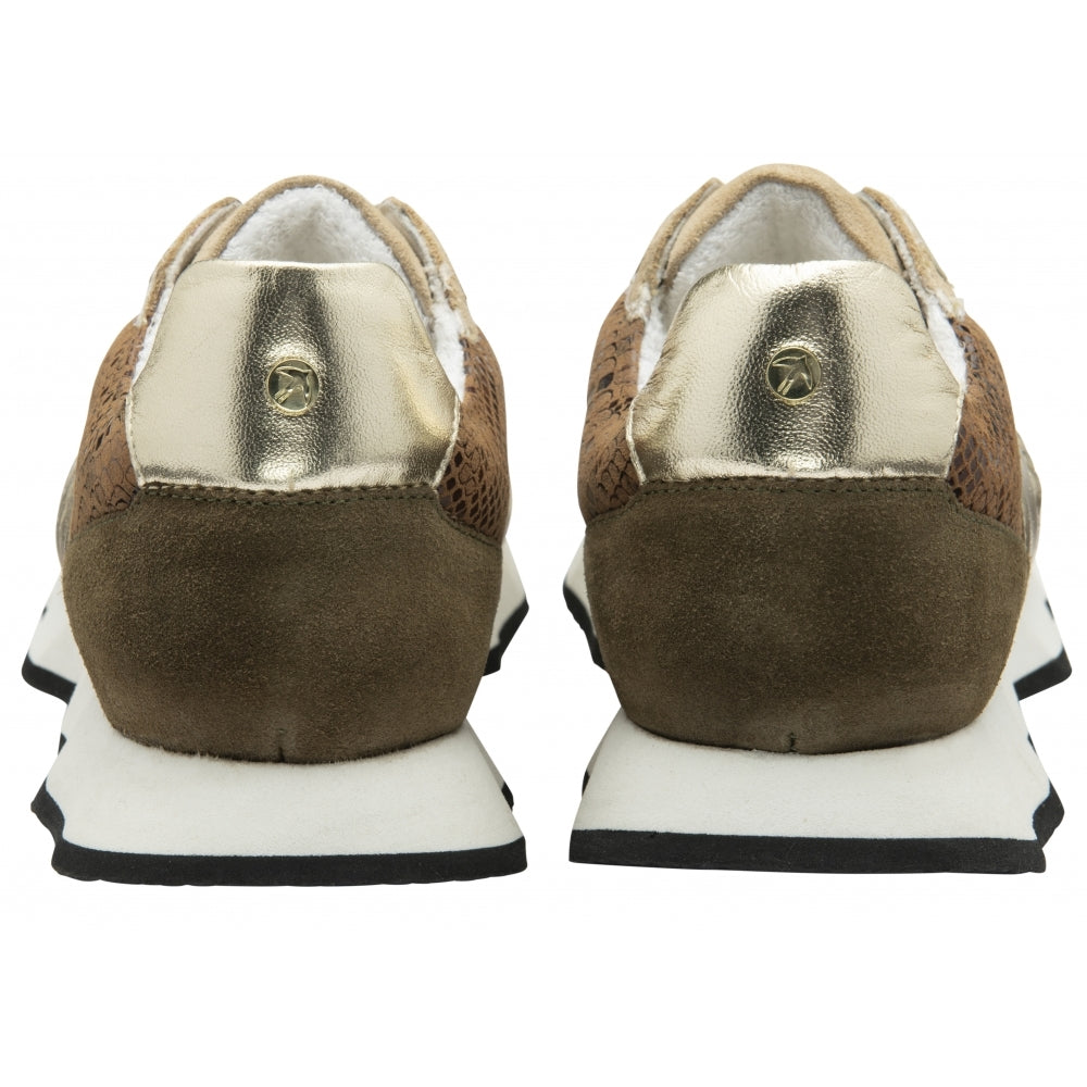 Ravel Beige & Gold Leather Innes Lace-Up Trainers