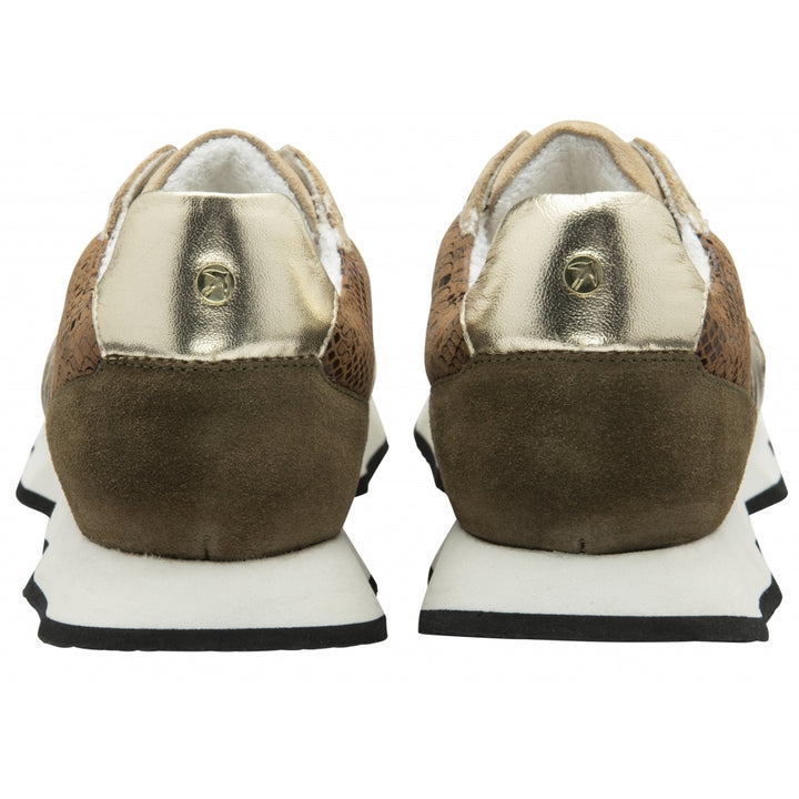 Ravel Beige & Gold Leather Innes Lace-Up Trainers