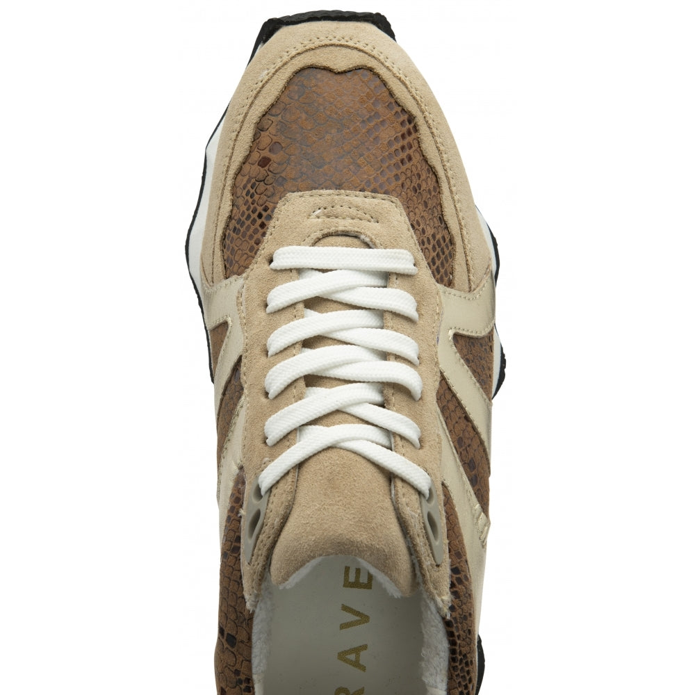Ravel Beige & Gold Leather Innes Lace-Up Trainers