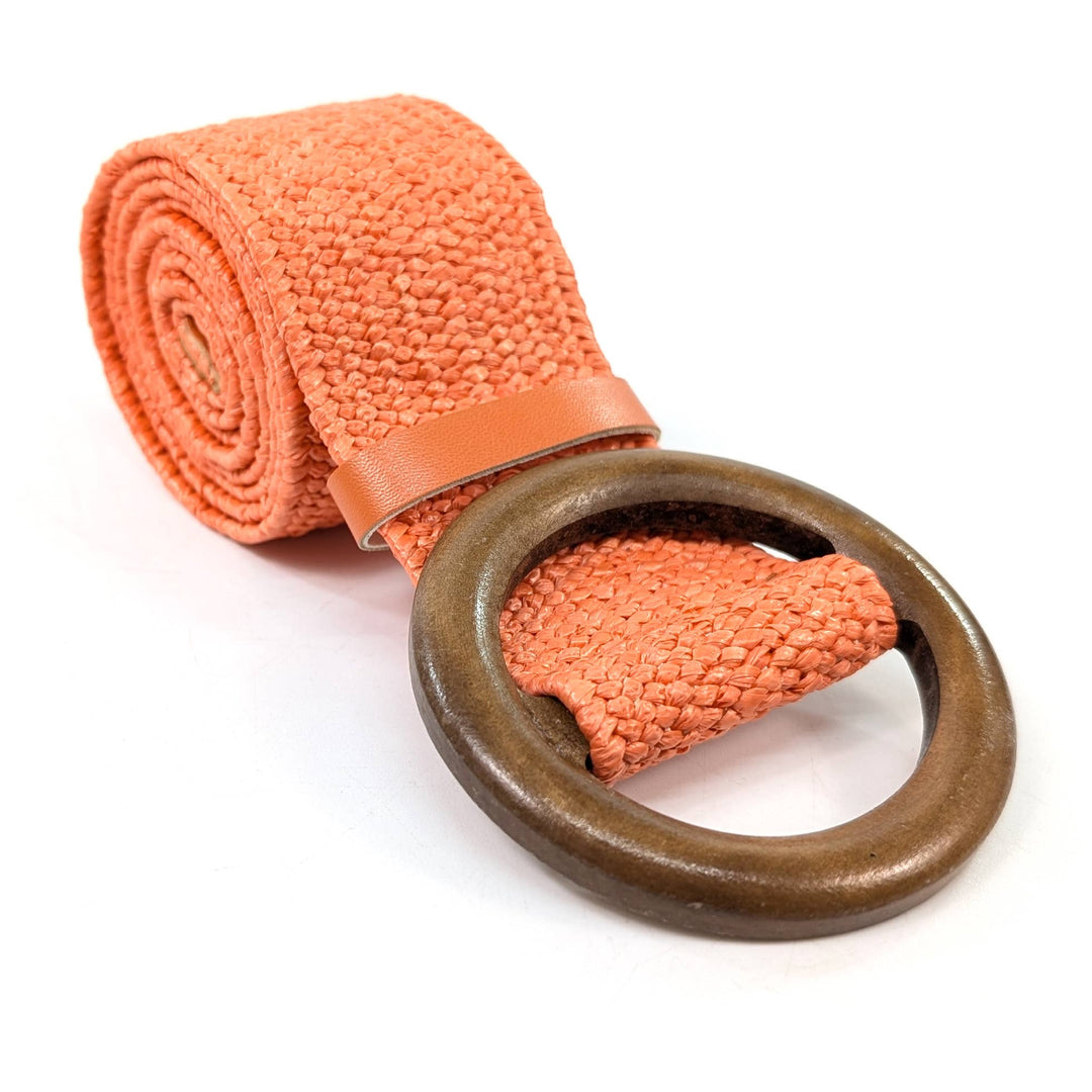 Orange Eco-Friendly Elasticated Paper Belt with Wooden Buckle