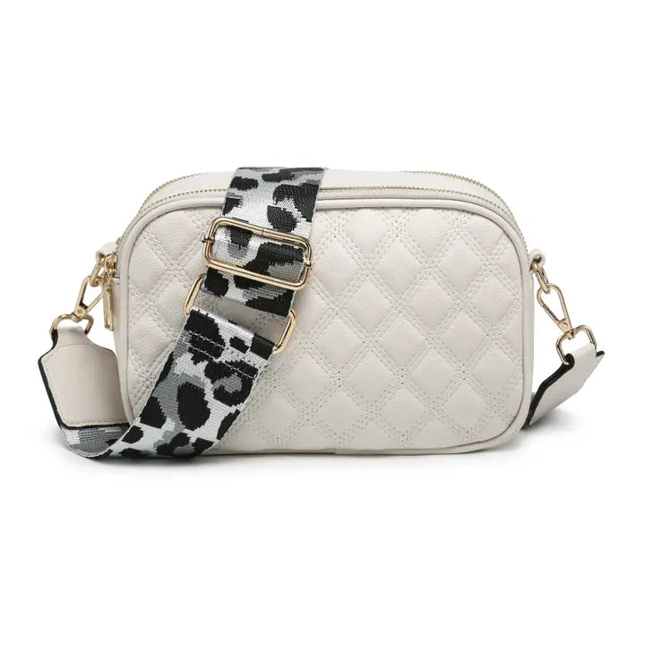 Cross Body Handbag with Double Zip Top Sections